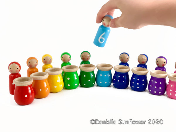 Waldorf and Montessori Inspired Rainbow Matching Peg Dolls/Gnomes