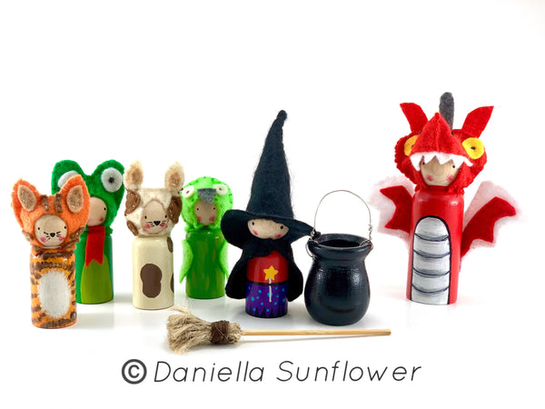 Custom Made Wooden Peg Dolls/Gnomes(Bunny,Cat,Dog, Fox, Bear,Lion, Frog, Bird, Tiger, Owl, Gnomes,Princess, Dragon, Fairy, Tooth Fairy)