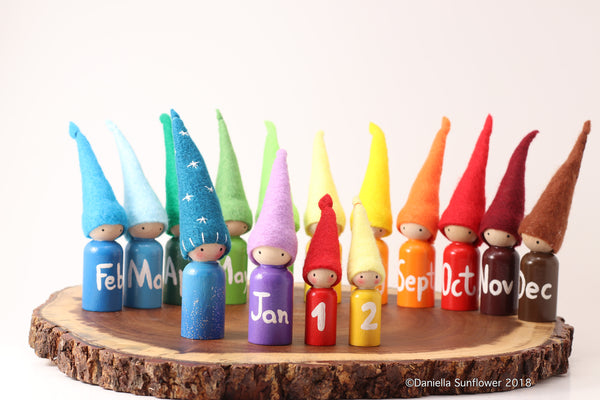 Waldorf Inspired Months of the Year Gnomes/Peg Dolls