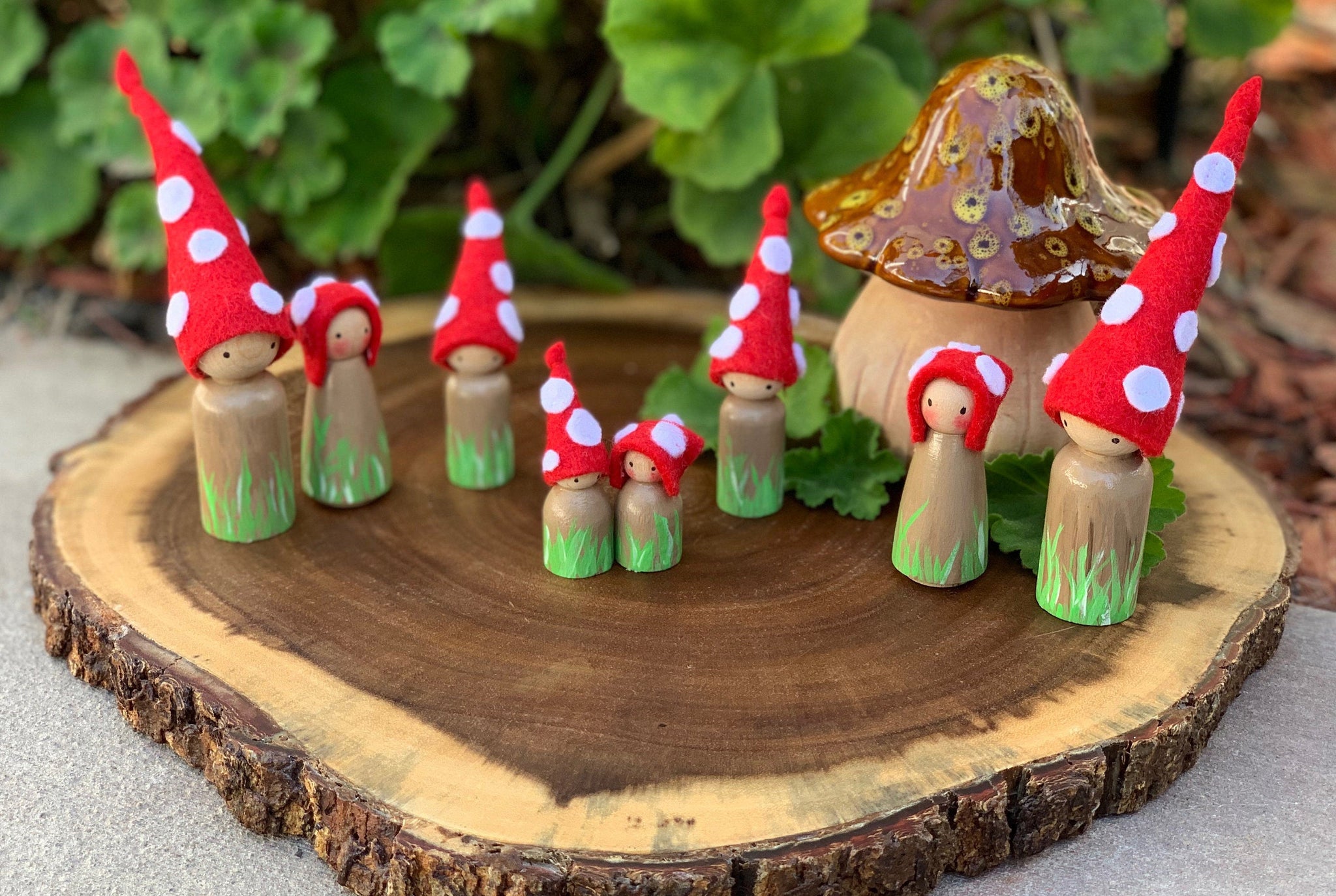 Waldorf/Montessori Inspired Toadstool Family of Gnomes/Peg Dolls