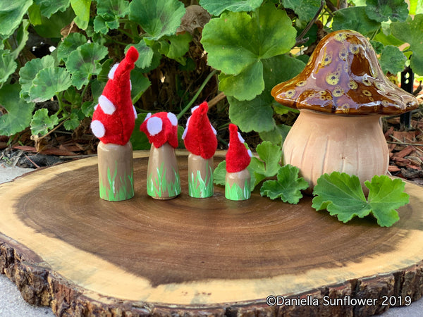 Waldorf/Montessori Inspired Toadstool Family of Gnomes/Peg Dolls