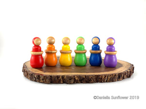 Waldorf and Montessori Inspired Colorful Gnomes/Peg Dolls and Bowl Matching Set