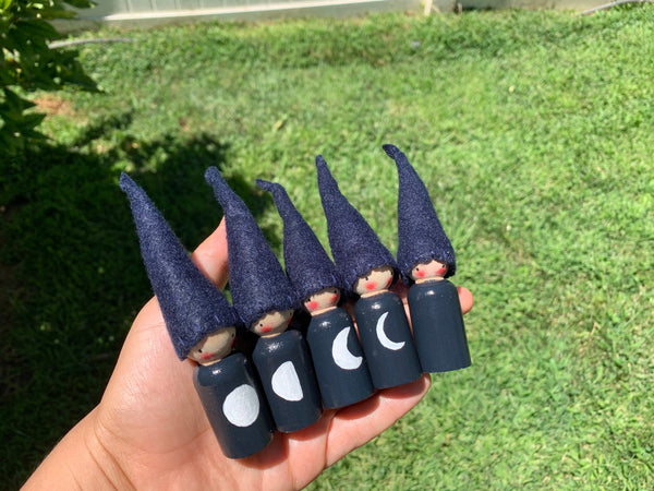 Waldorf/Montessori Inspired Phases of the Moon Gnomes.