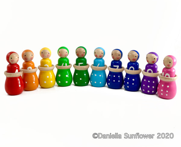 Waldorf and Montessori Inspired Rainbow Matching Peg Dolls/Gnomes
