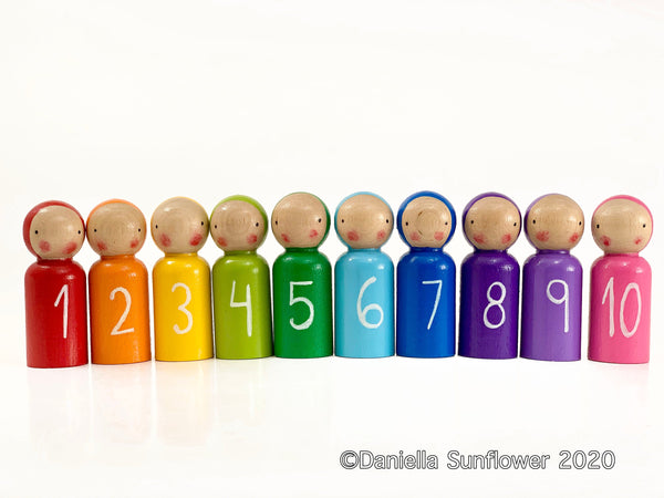 Waldorf and Montessori Inspired Rainbow Numbers Peg Dolls/Gnomes