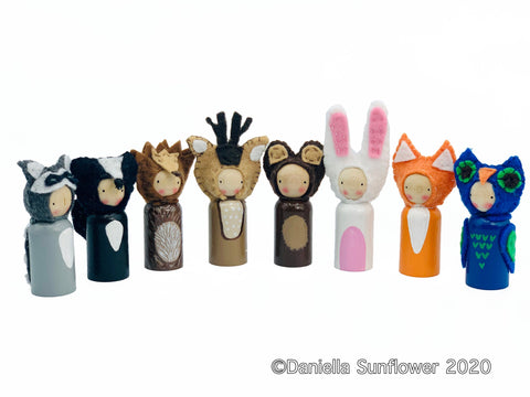 Custom Made Wooden Peg Dolls/Gnomes(Bunny,Cat,Dog, Fox, Bear,Lion, Frog, Bird, Tiger, Owl, Gnomes,Princess, Dragon, Fairy, Tooth Fairy)