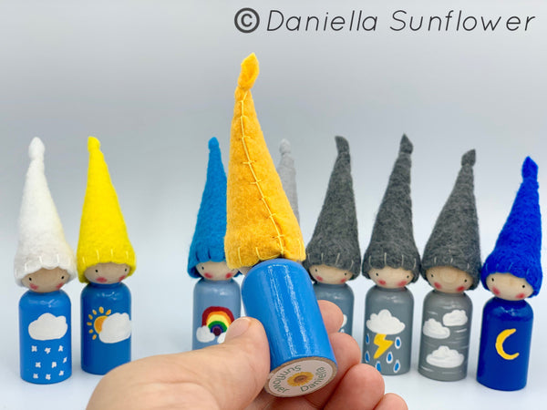 Waldorf/Montessori Inspired Weather Gnome Peg Dolls