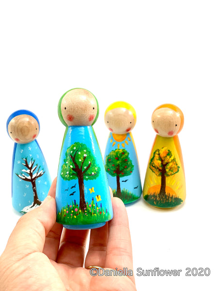 Jumbo Waldorf/Montessori Seasons Wooden Peg Dolls (Winter, Spring, Summer and Fall)