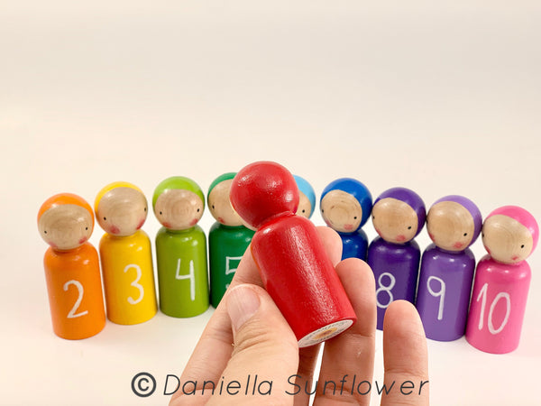 Waldorf and Montessori Inspired Rainbow Numbers Peg Dolls/Gnomes