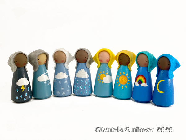 Multicultural Montessori/Waldorf Inspired Weather Peg Dolls - Jumbo