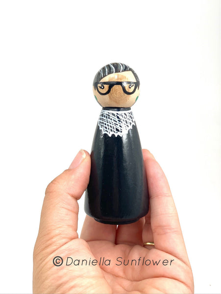 Ruth Bader Ginsburg (RBG) Inspired Wooden Peg Doll/Ornament