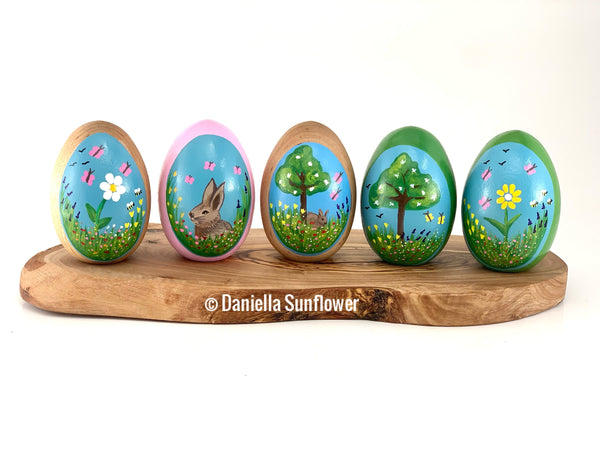 Hand Painted Easter Wooden Egg, Heirloom Gift, Easter Gift, Natural Simple Gift.