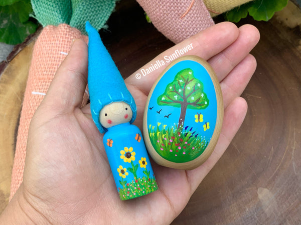 Waldorf/Montessori Inspired Hand Painted Spring Gnome Peg Dolls