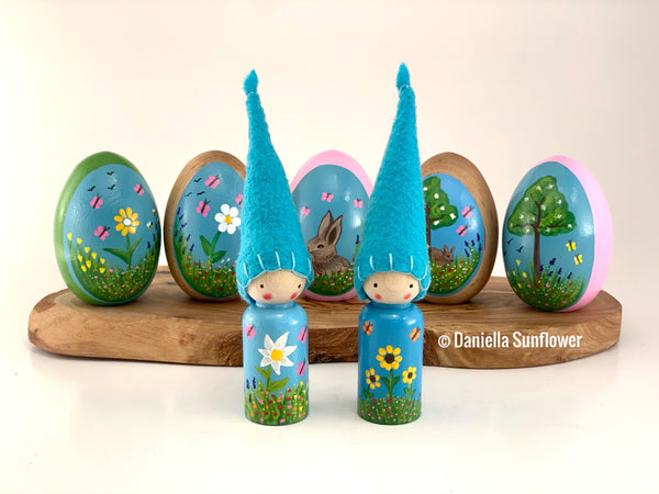 Waldorf/Montessori Inspired Hand Painted Spring Gnome Peg Dolls