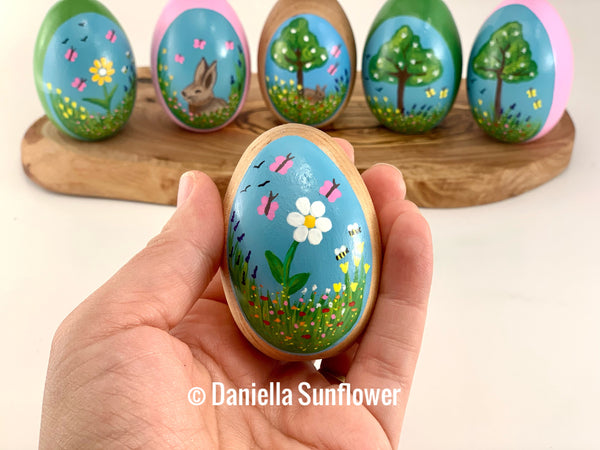 Hand Painted Easter Wooden Egg, Heirloom Gift, Easter Gift, Natural Simple Gift.